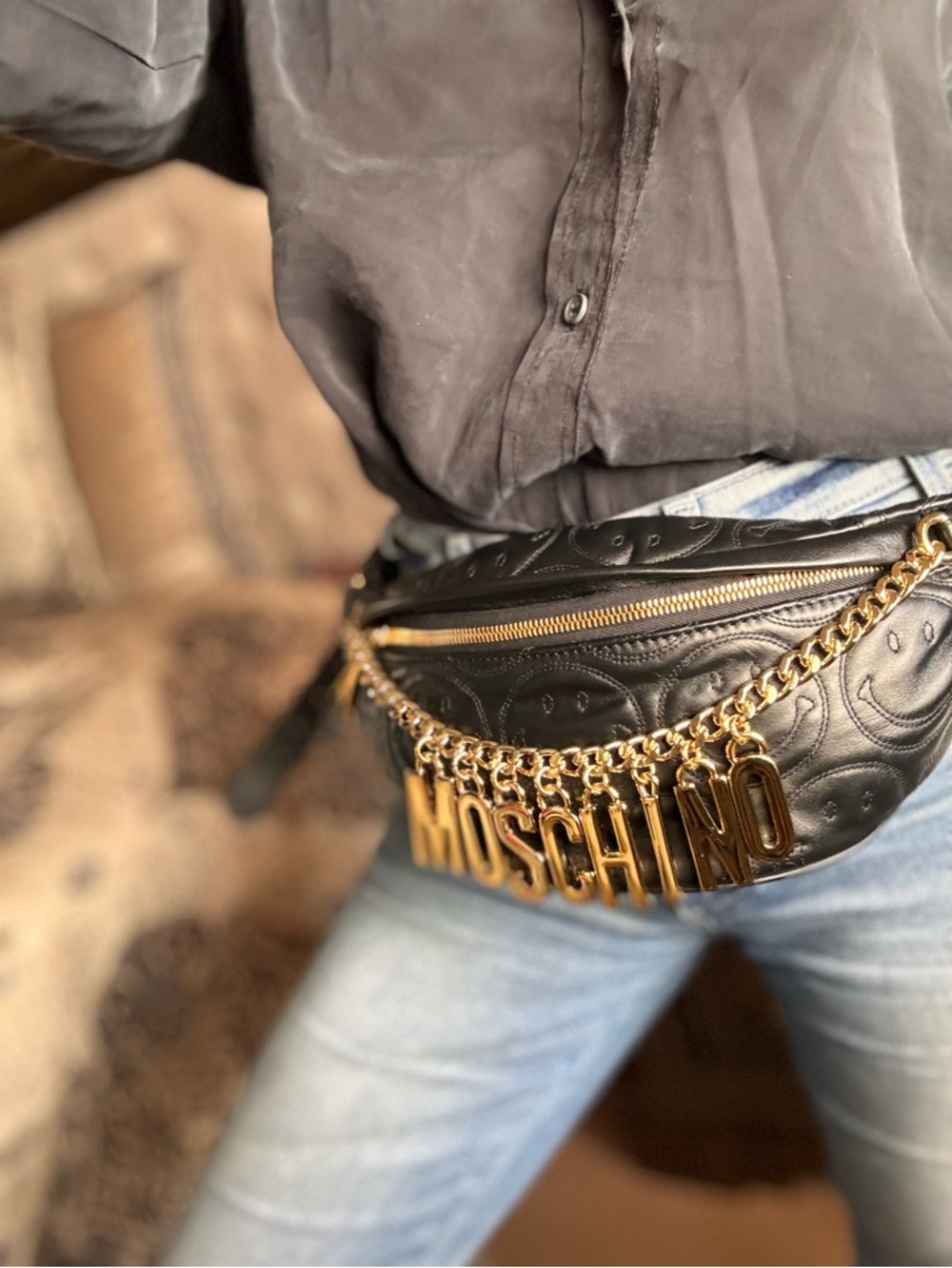 Moschino Black Quilted Leather Crossbody with Gold Logo Chain - Picture 11 of 15